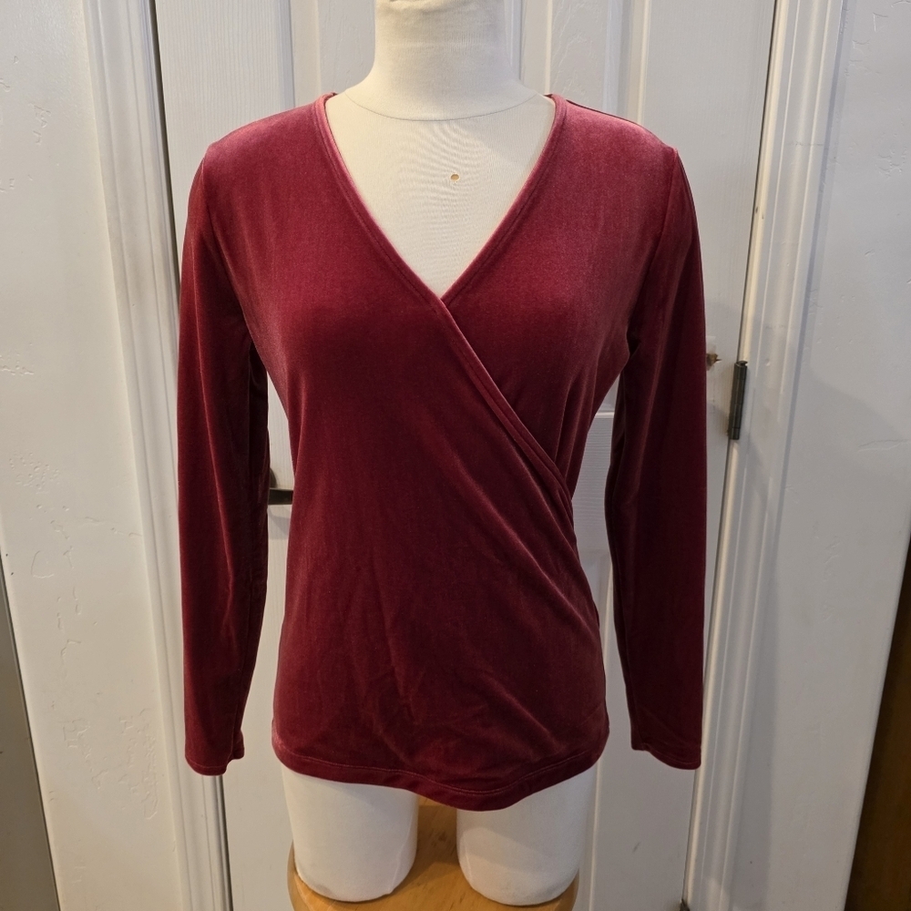 J. Crew Velvet Wrap Top - Cranberry - Picture 1 of 8